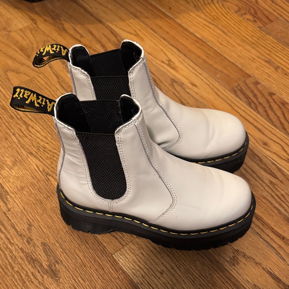 Dr. Martens White Chelsea Boots with Black Sole